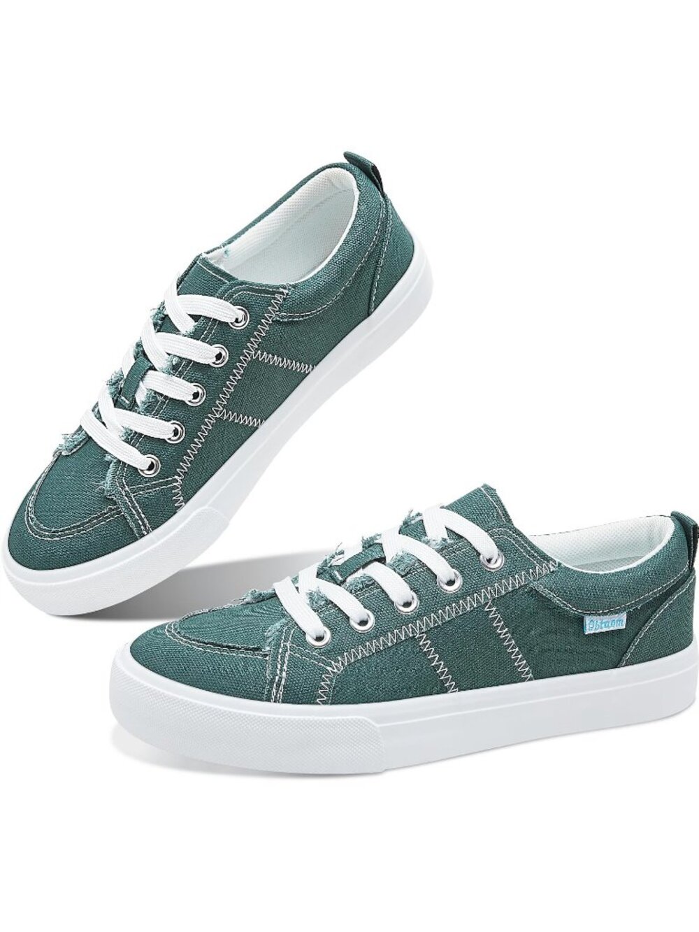🆕Women's Dark Green Sneakers Cute Lace up Canvas Shoes Low Top Washed Casual